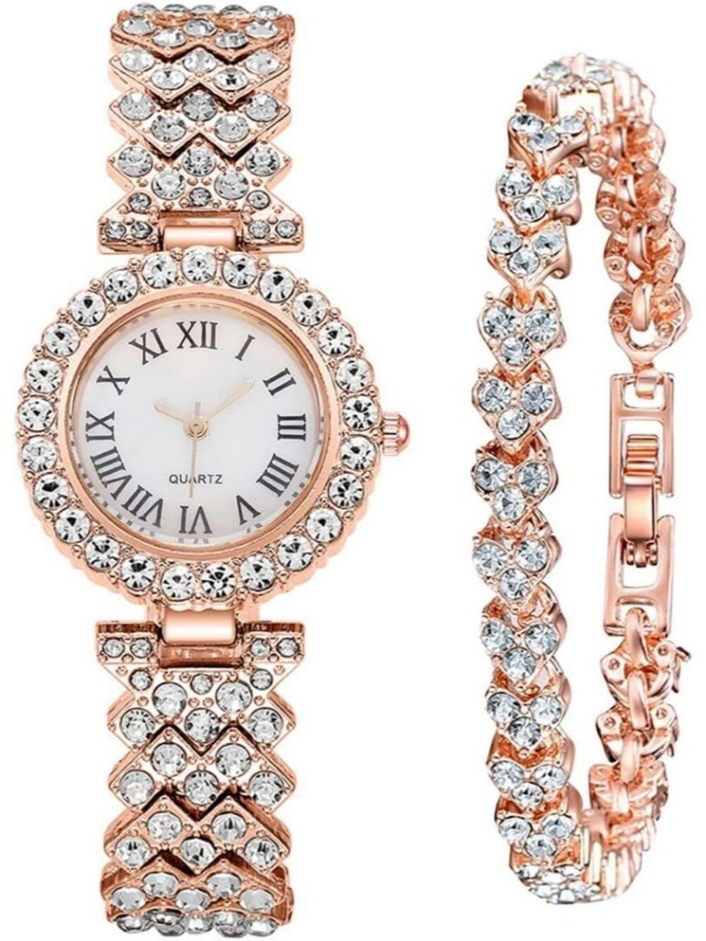 Women's Rose Gold Luxury Fashion Ladies Bangle Bracelet Set Elegant Wrist Watch
